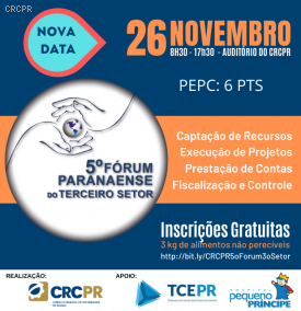 CRCPR realiza 5ª Fórum Paranaense do Terceiro Setor no dia 26/11