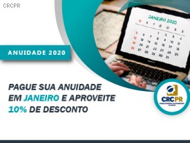 Profissionais que realizarem o pagamento da anuidade do CRCPR em janeiro terão 10% de desconto