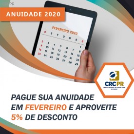 Em fevereiro, profissionais que realizarem o pagamento da anuidade do CRCPR terão 5% de desconto