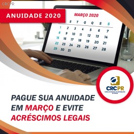 Este é o último mês para pagar a anuidade do CRCPR sem acréscimos legais