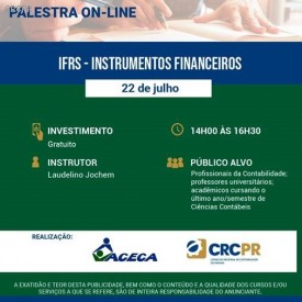 IFRS – Instrumentos Financeiros é tema de evento online da ACECA Arapongas no próximo dia 22